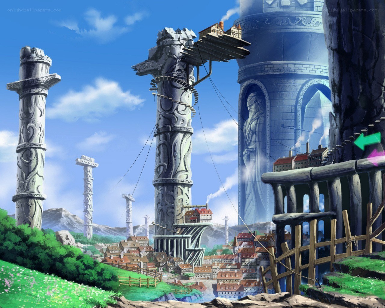 ancient pillars and floating city