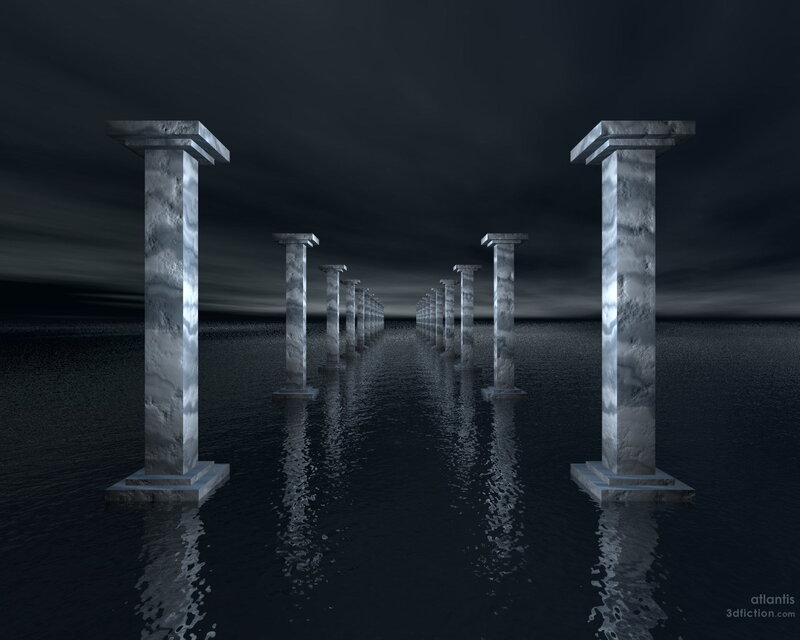 ancient pillars in dark water