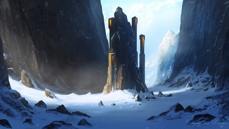 Ancient Pillars in Snow