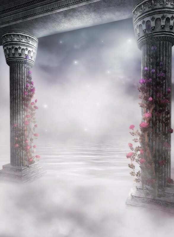 Ancient Pillars with Flowers — Gray