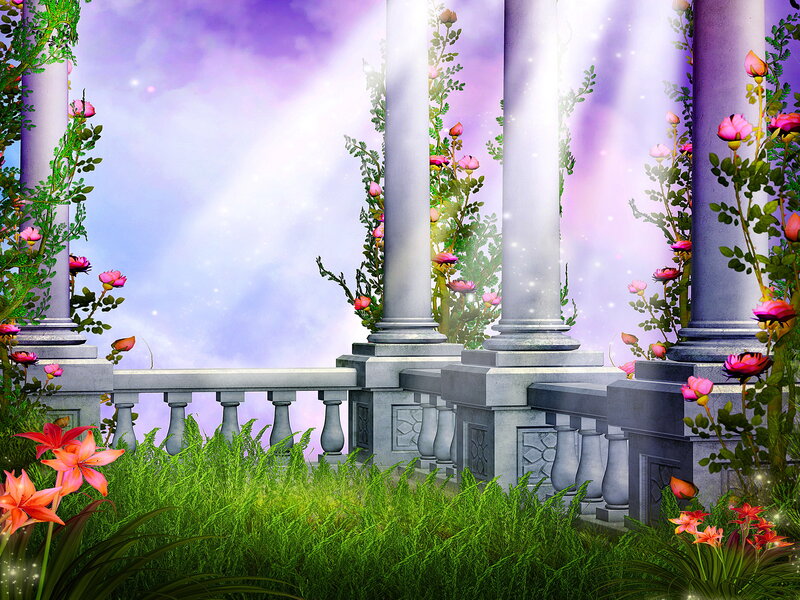 Ancient Pillars with Flowers