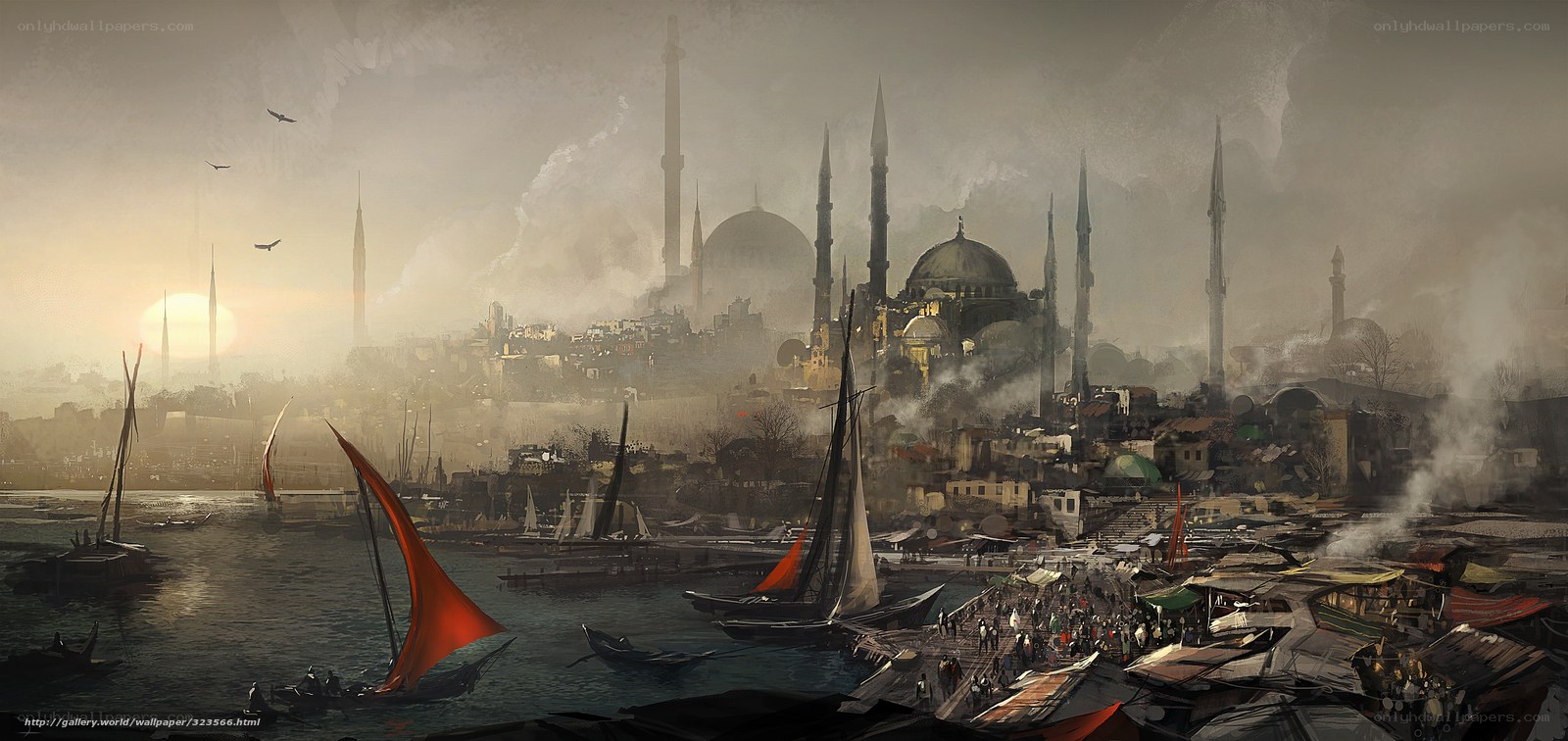 Ancient port city at dawn