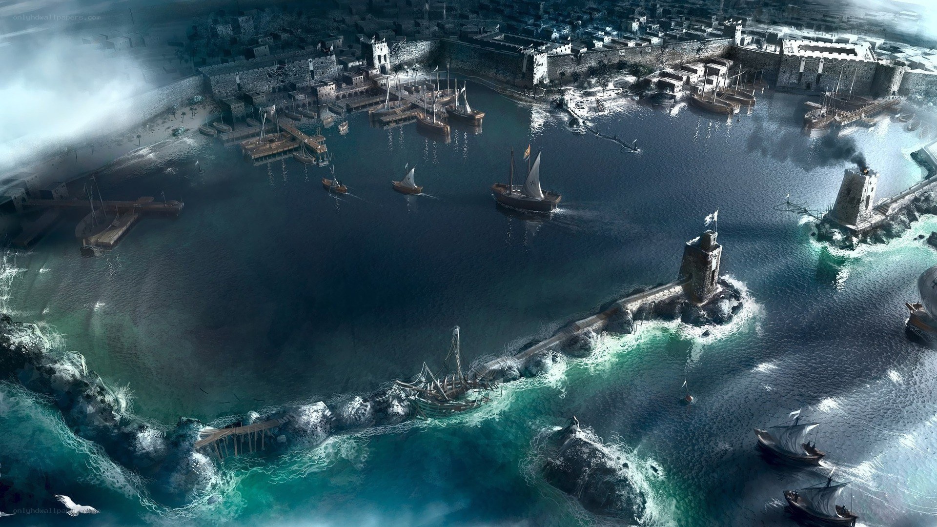 ancient port city at sea