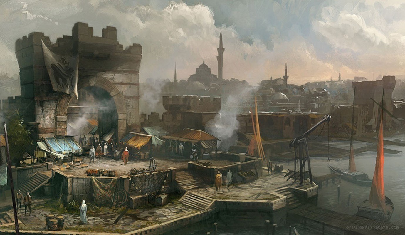 ancient port city scene