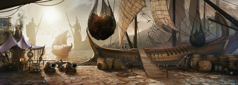 Ancient Port with Ships