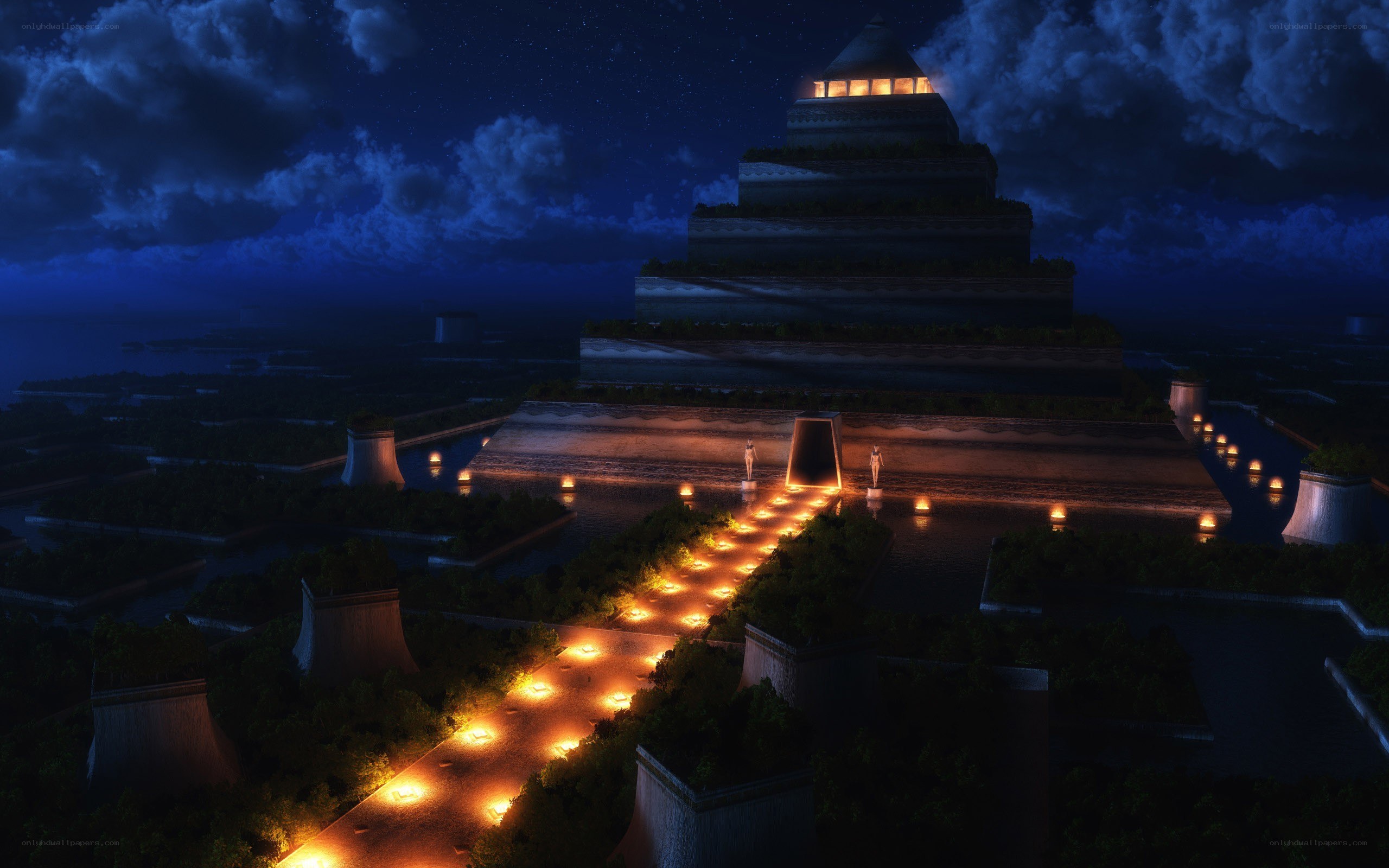 ancient pyramid at night