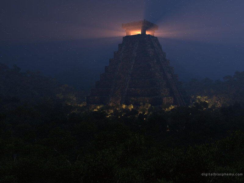 Ancient pyramid at night
