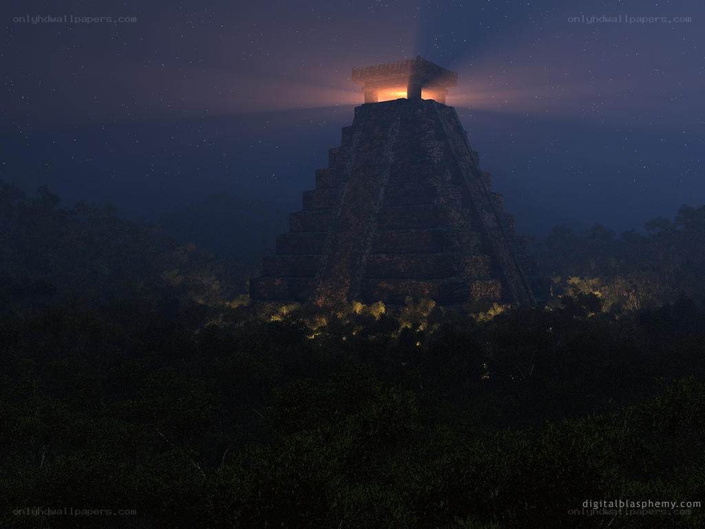 Ancient pyramid at night