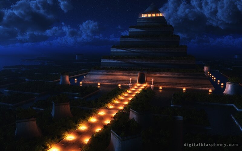 Ancient Pyramid at Night — Blue