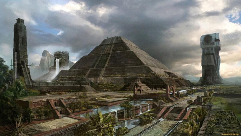 Ancient Pyramid City — Gray, Dramatic