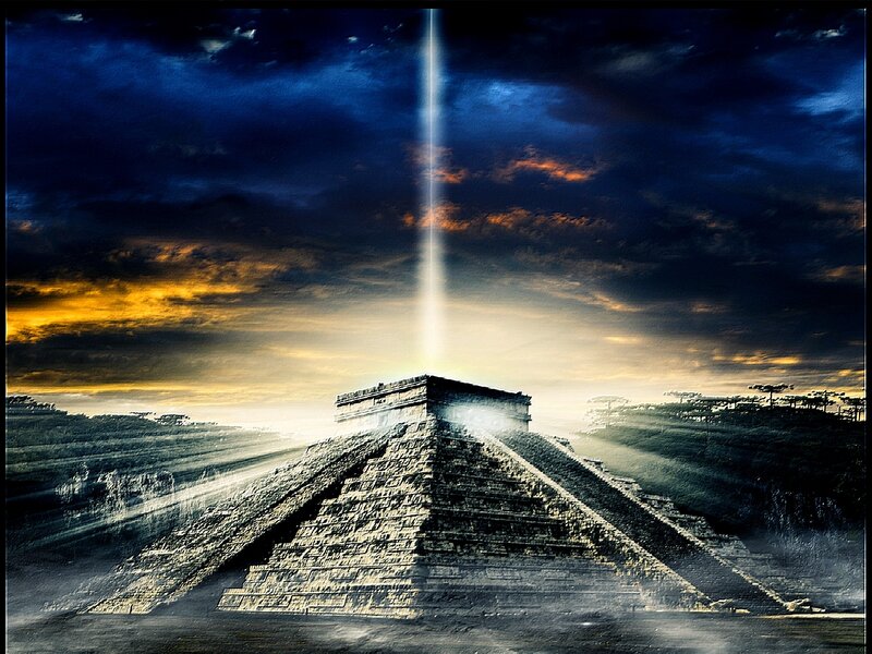 ancient pyramid with light beam