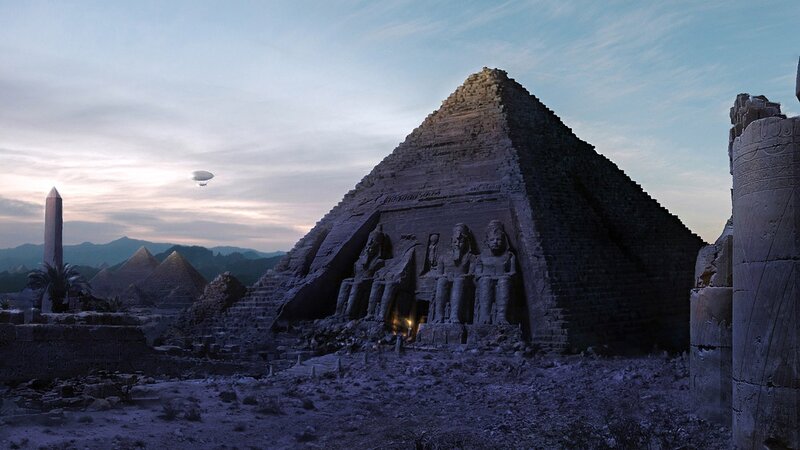 Ancient pyramids at dusk