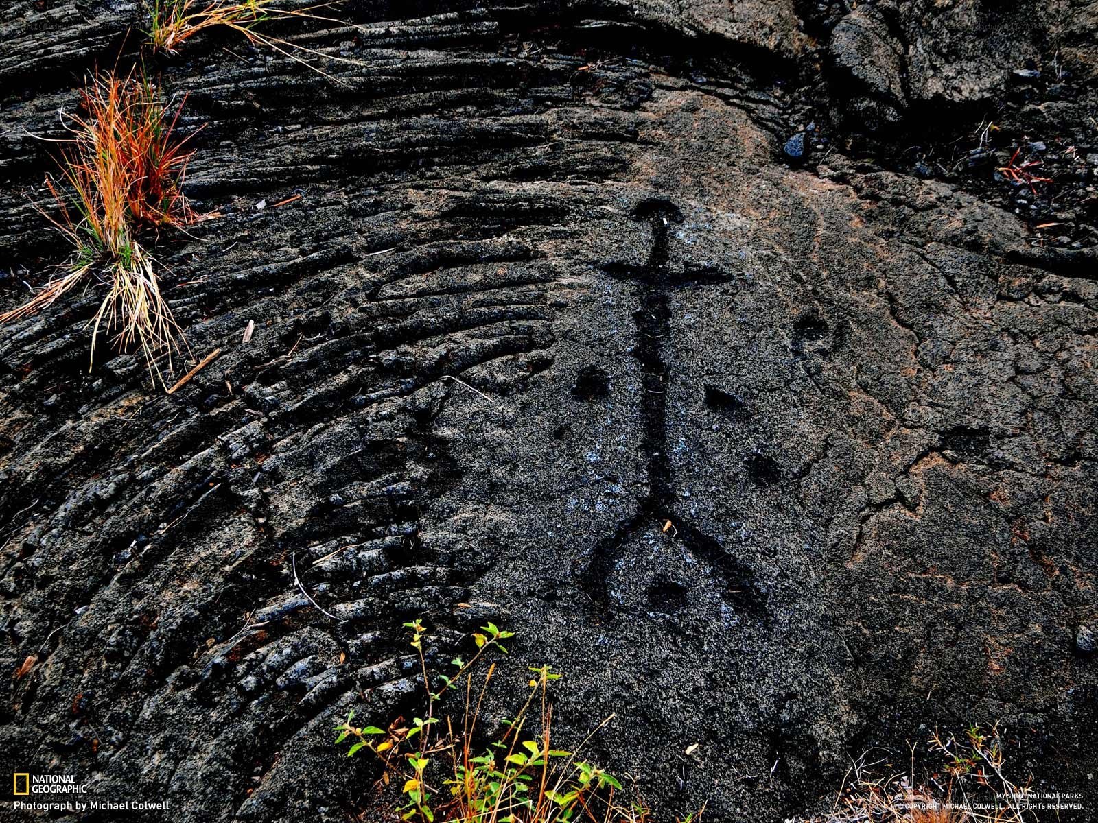 Ancient rock carving on volcanic stone