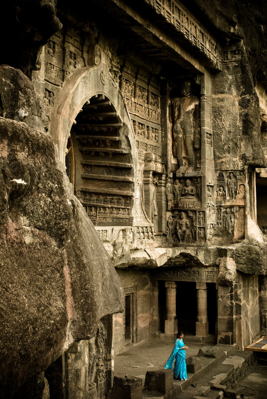 Ancient rock-cut temple in India
