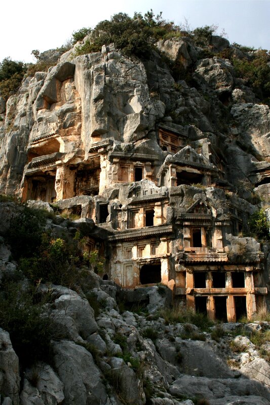 Ancient Rock-cut Tombs — Gray, Dramatic