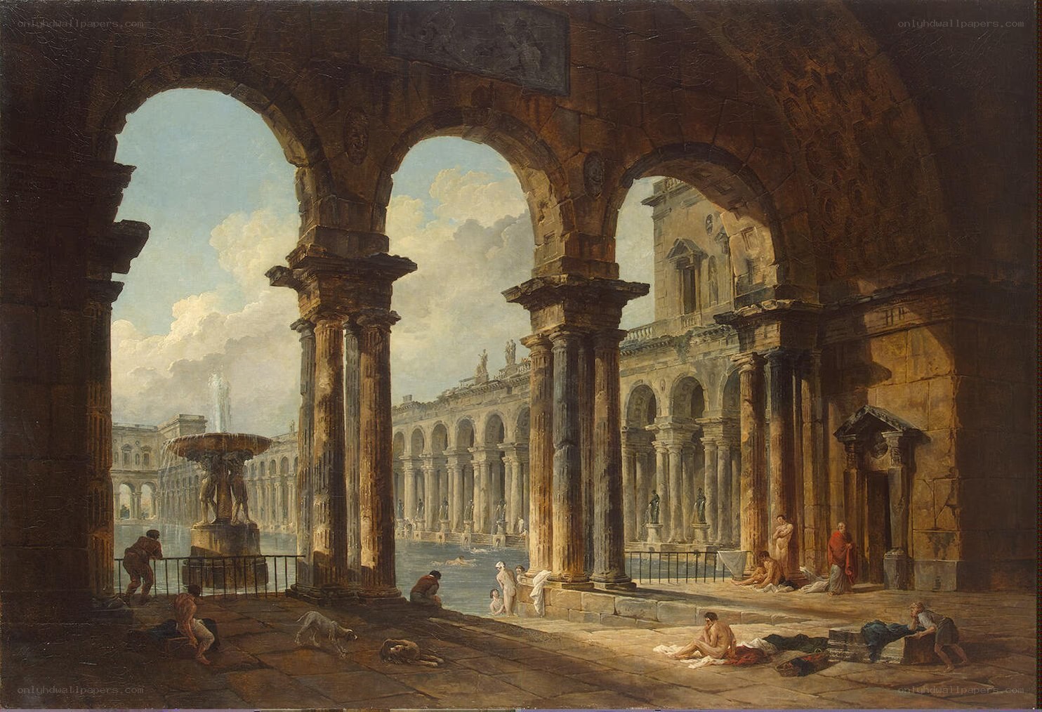 Ancient Roman bath scene