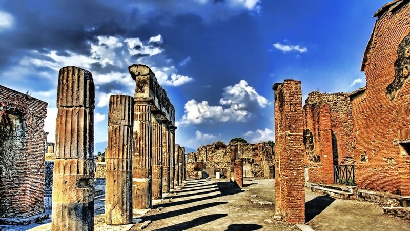 Ancient Roman Ruins — Blue, Dramatic, Afternoon, Photograph, Columns