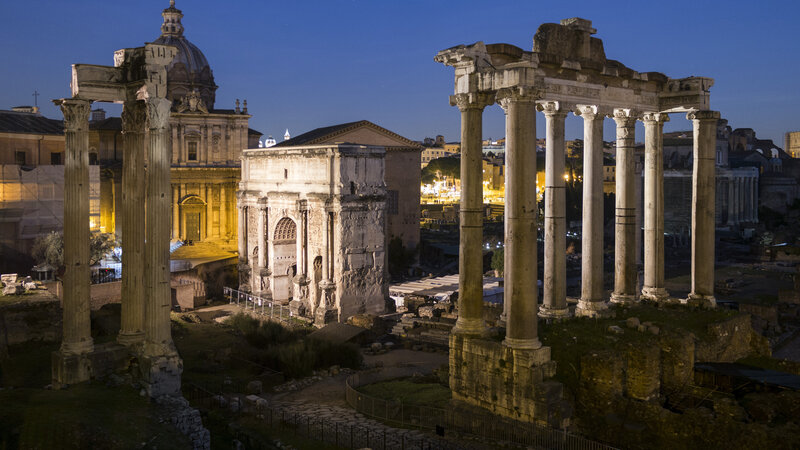 Ancient Roman Ruins — Blue, Serene, Night