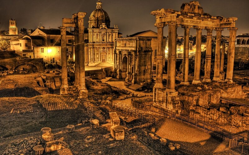 Ancient Roman Ruins — Brown, Dramatic, Night