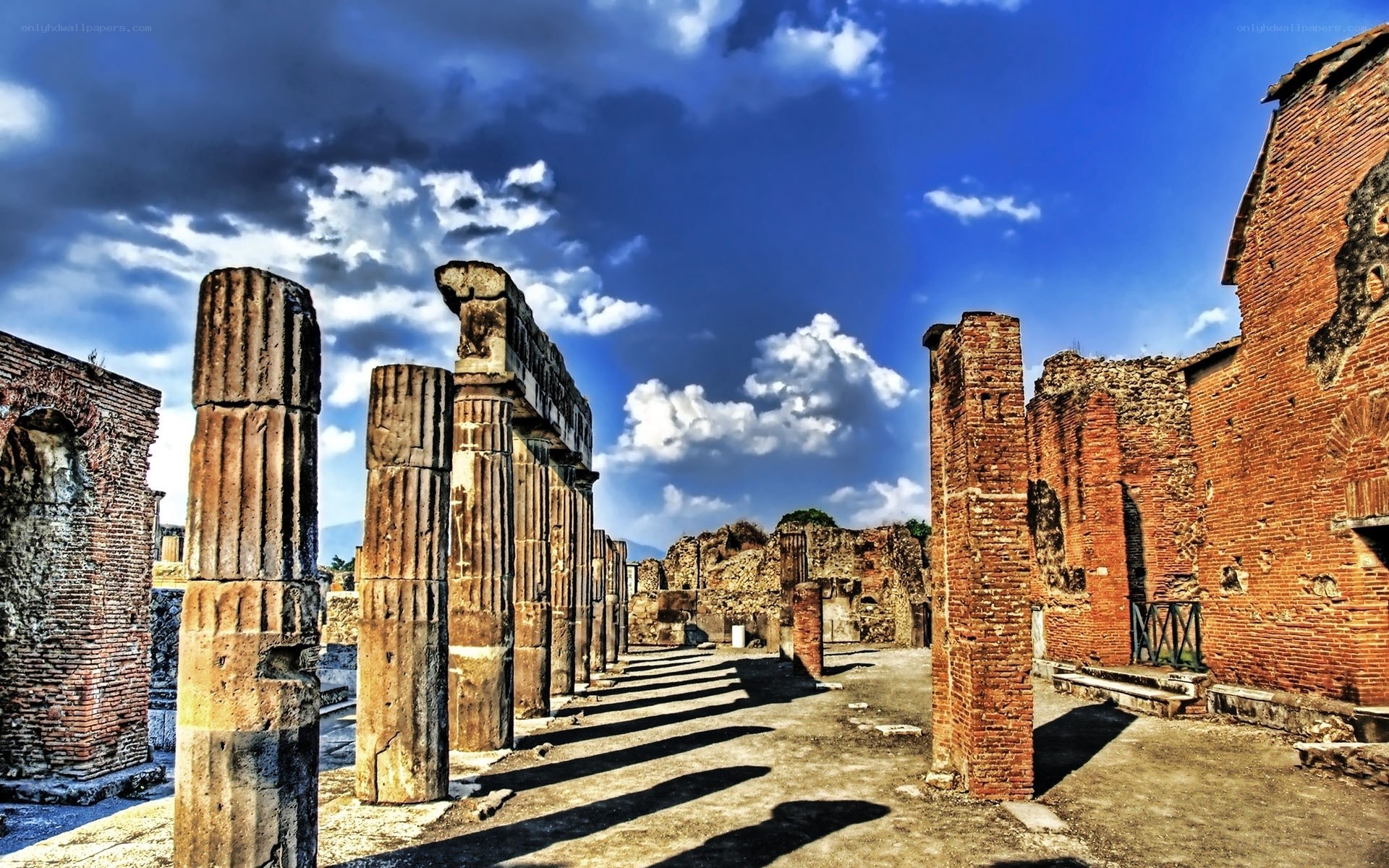 Ancient Roman ruins under blue sky