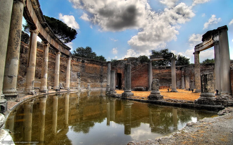 ancient roman ruins with pool