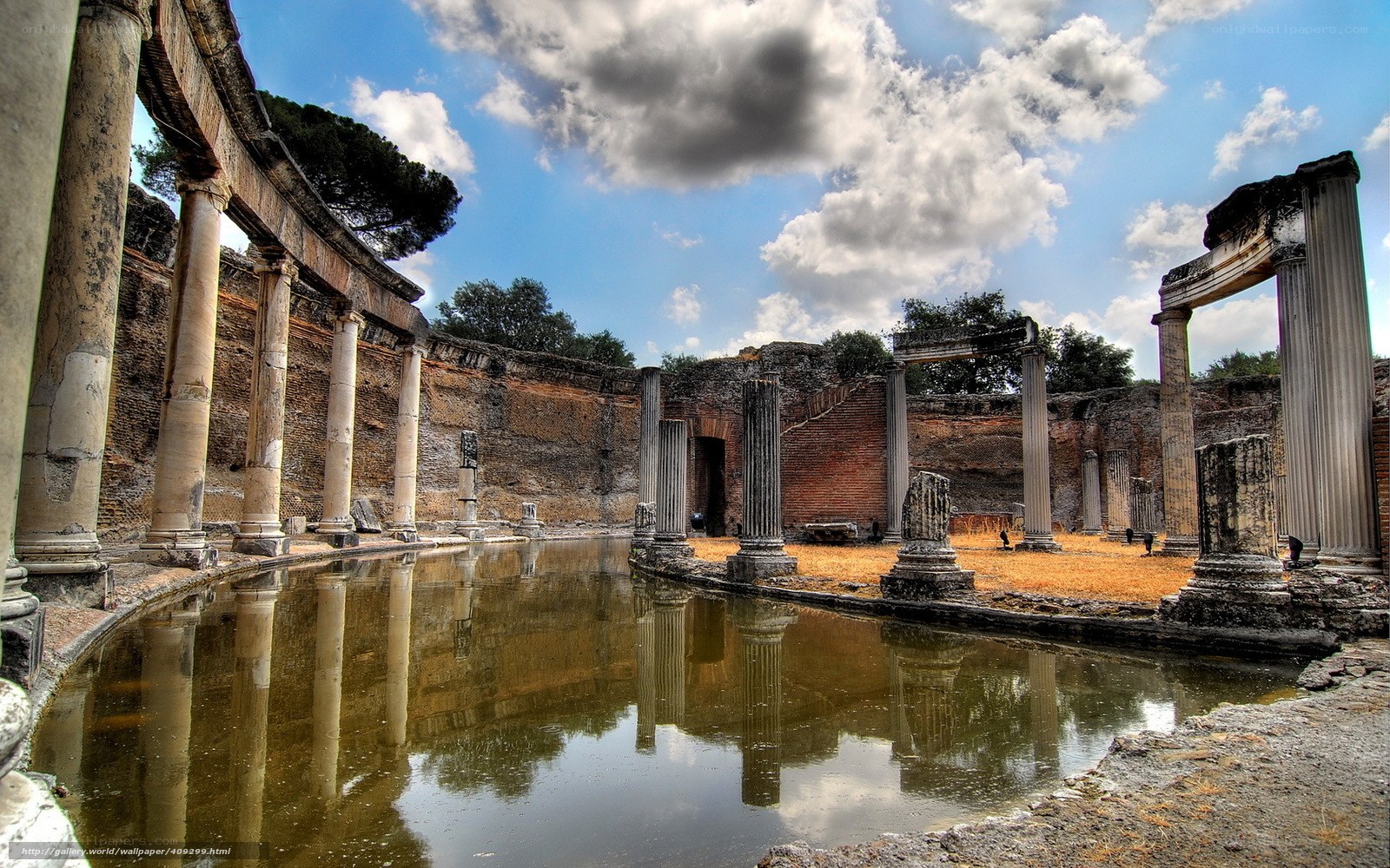 ancient roman ruins with pool