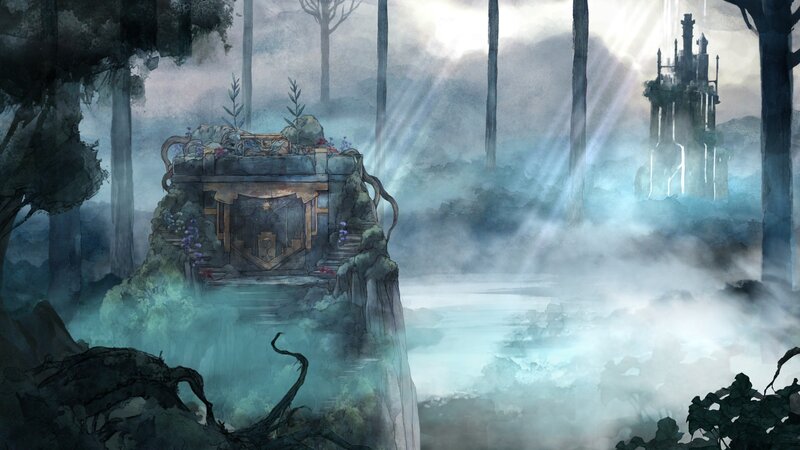 Ancient Ruin in Forest — Blue, Mysterious
