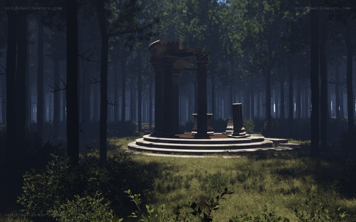ancient ruin in forest clearing