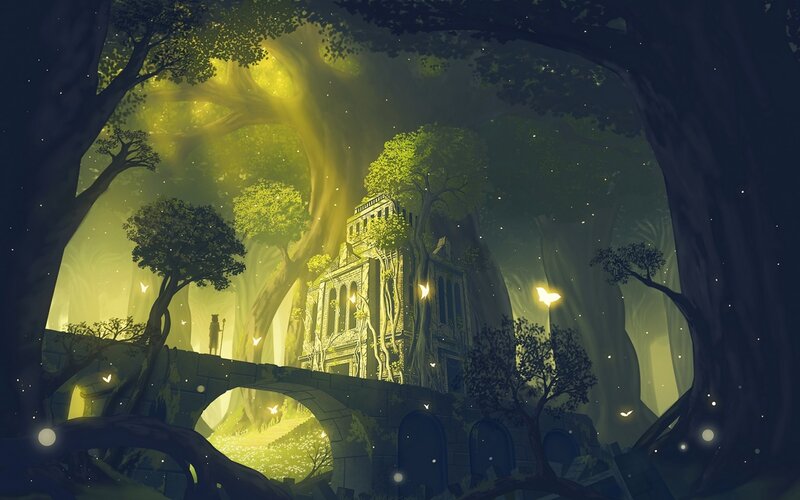 Ancient Ruin in Forest — Green