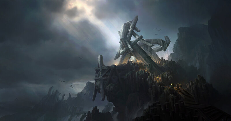 Ancient Ruin on Cliff — Gray