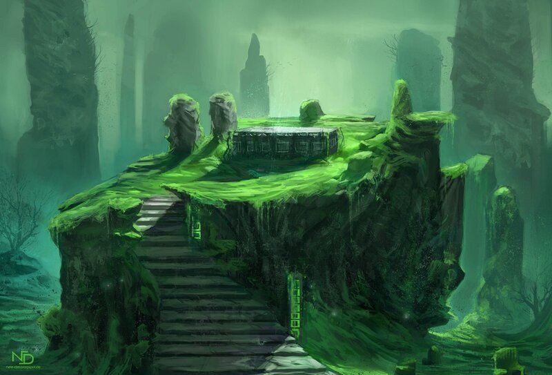 Ancient Ruin on Cliff — Green, Mysterious