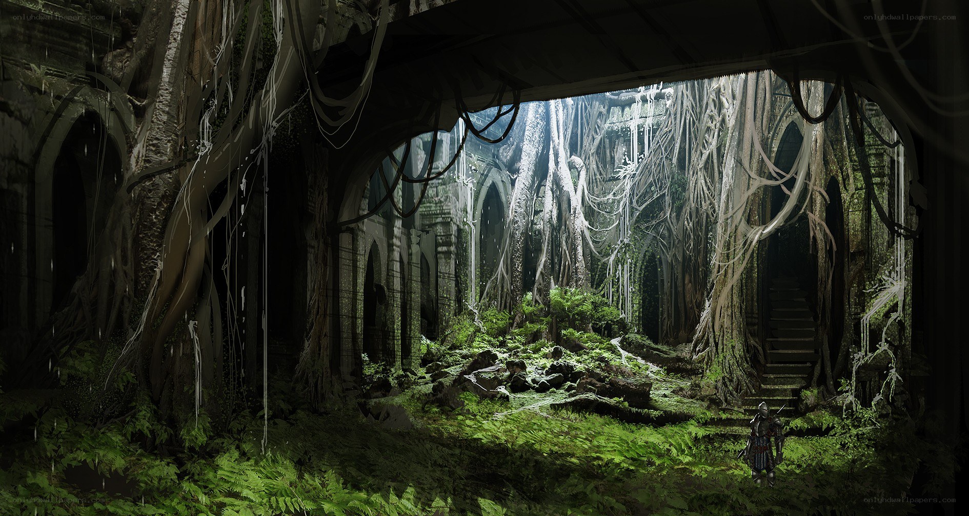 ancient ruin overgrown with vines