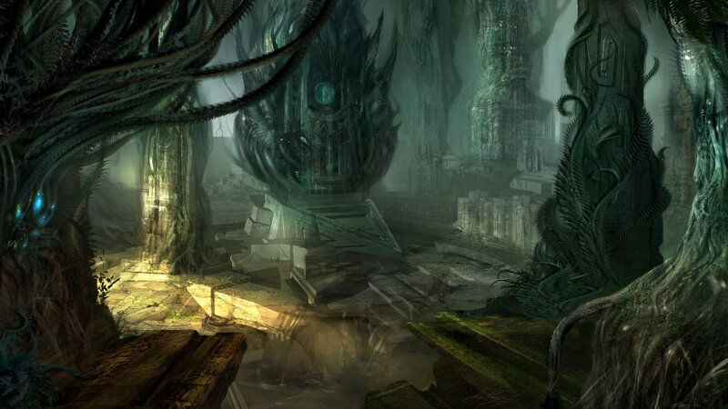 ancient ruin overgrown with vines