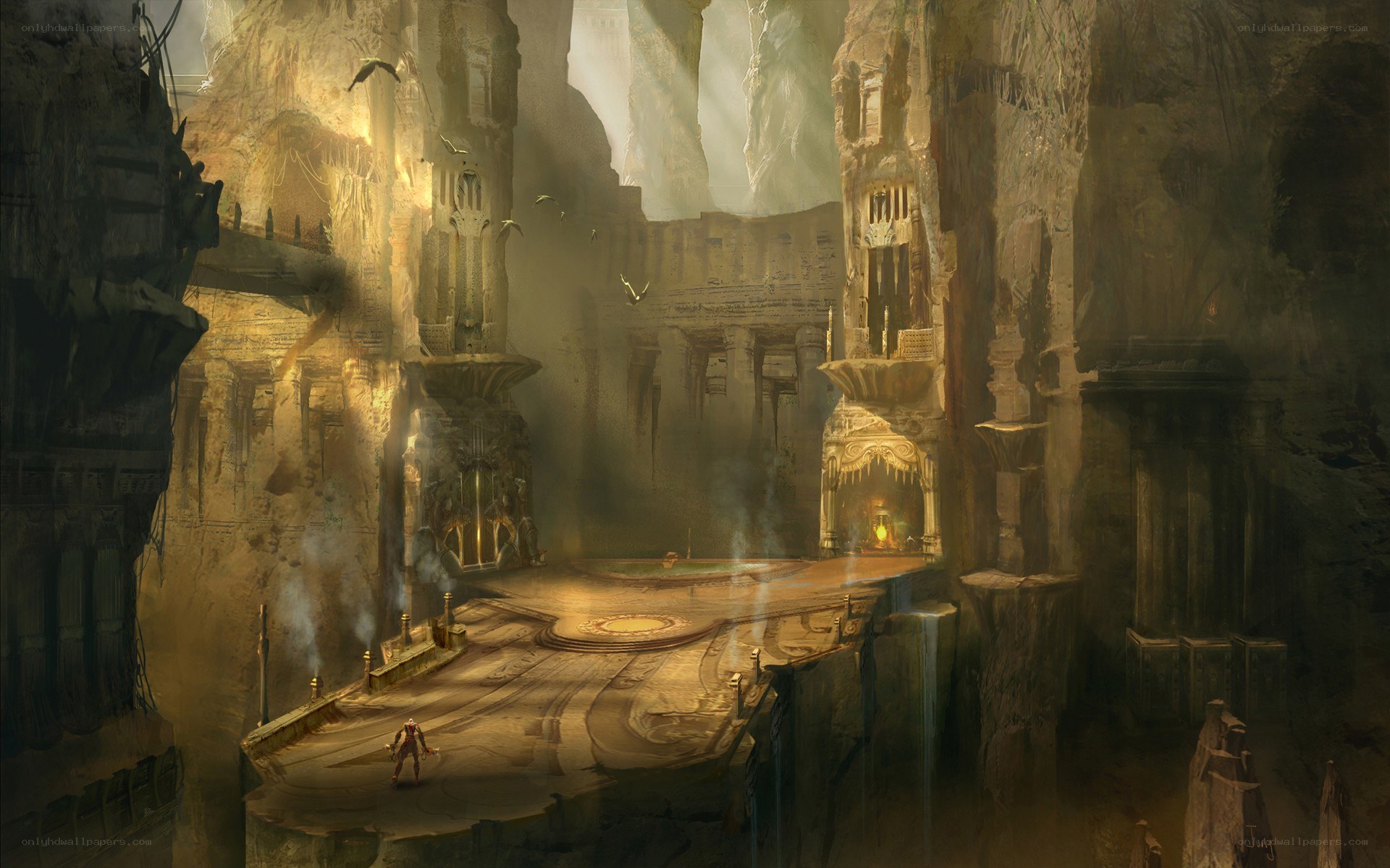 ancient ruin with a lone figure
