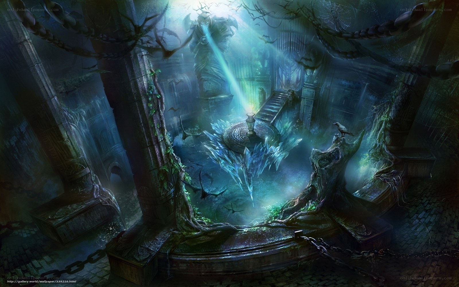 ancient ruin with glowing artifact