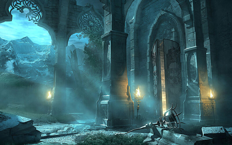 ancient ruin with mountains