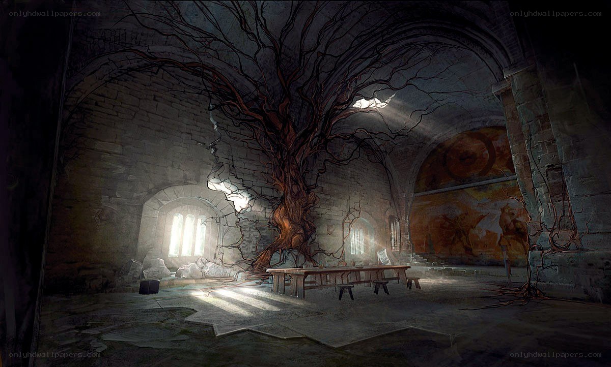 Ancient ruin with tree growth
