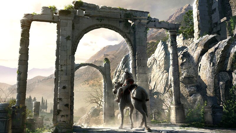 ancient ruins and horse