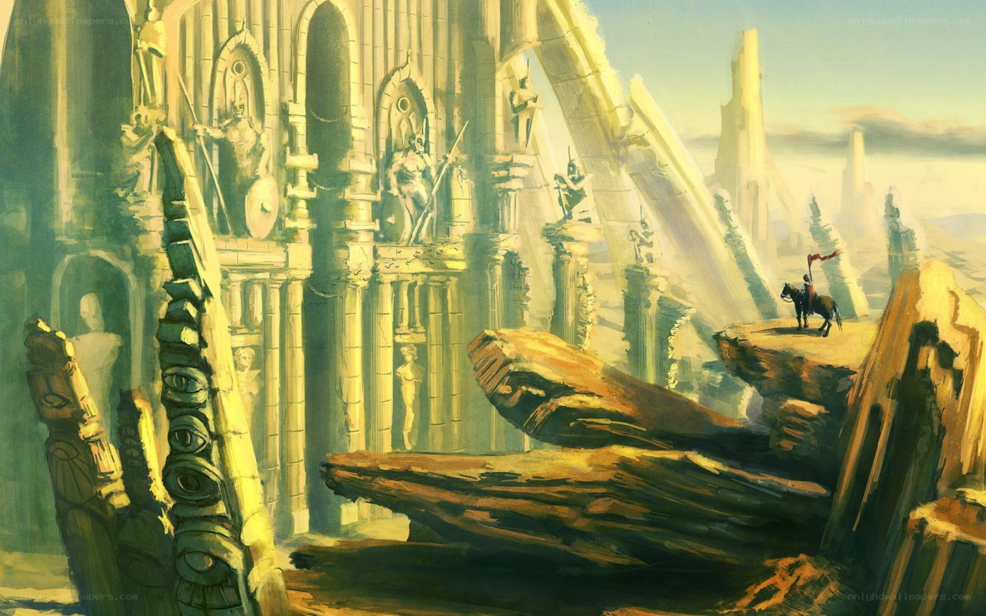 ancient ruins and lone rider