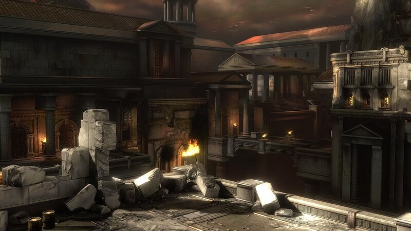 ancient ruins at dusk