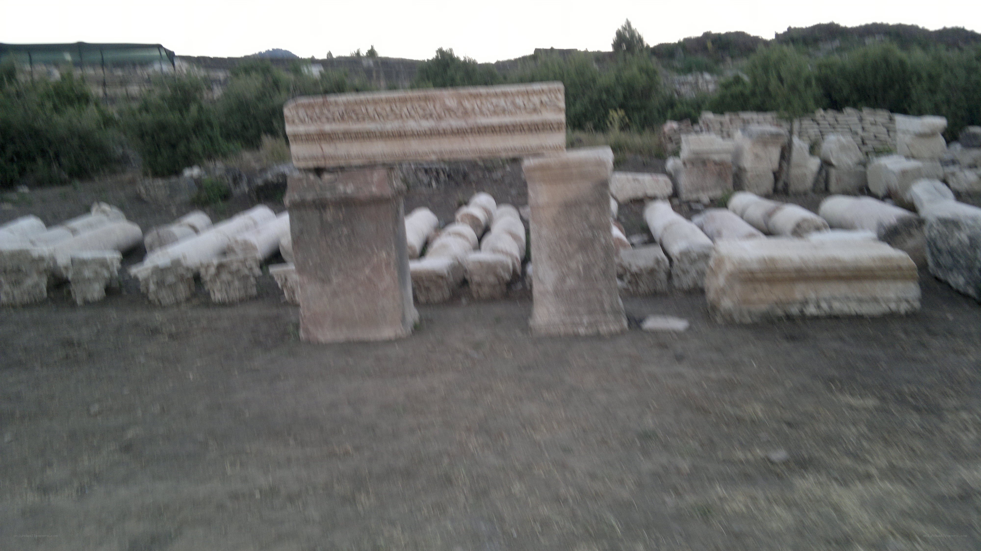 ancient ruins at dusk