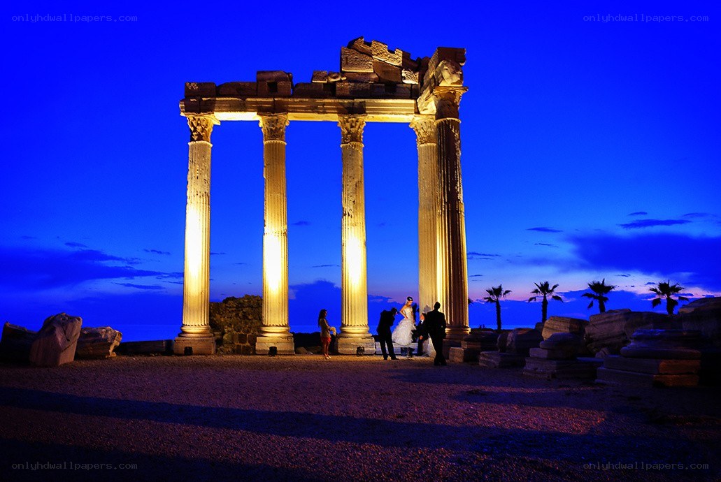 Ancient ruins at dusk