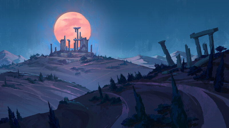 Ancient Ruins at Dusk — Blue