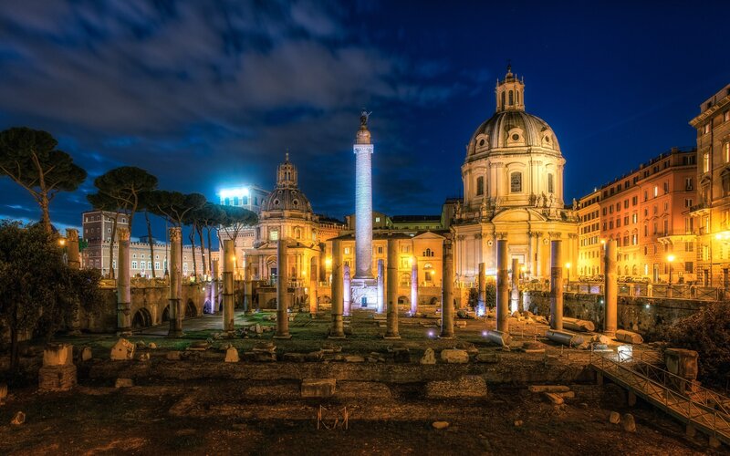Ancient Ruins at Night — Blue, Dramatic