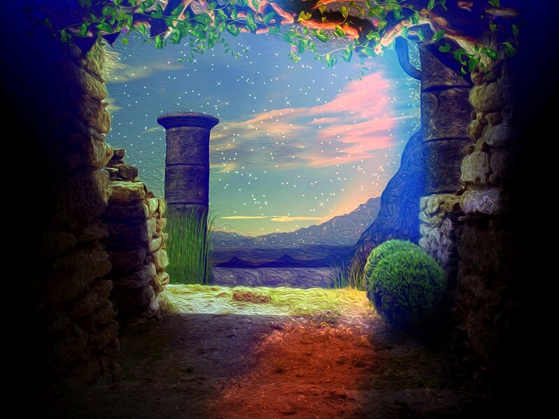 Ancient Ruins at Night — Blue, Serene