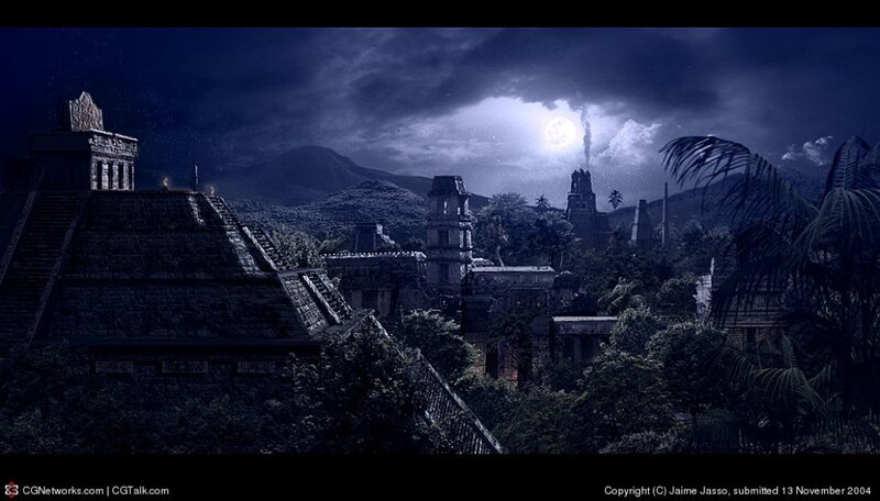 Ancient Ruins at Night — Blue