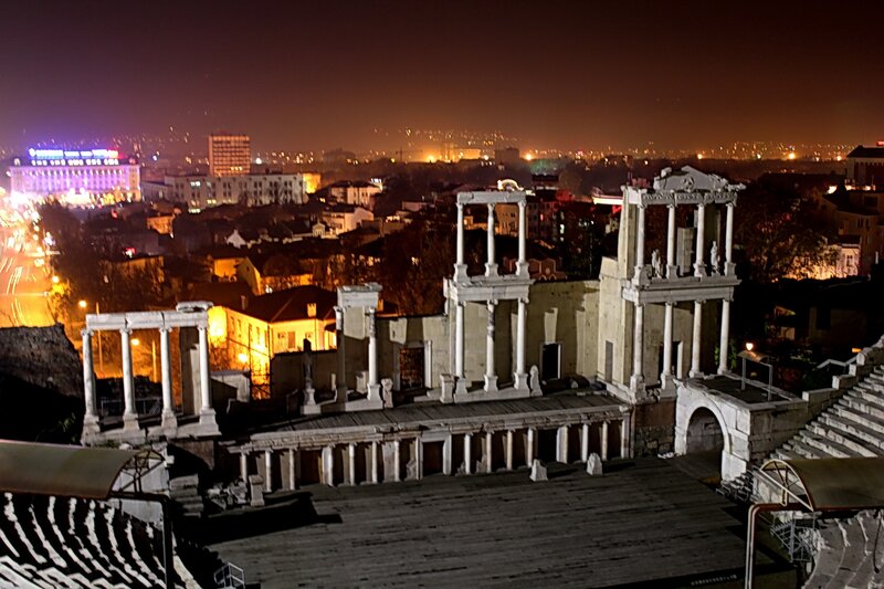 ancient ruins at night