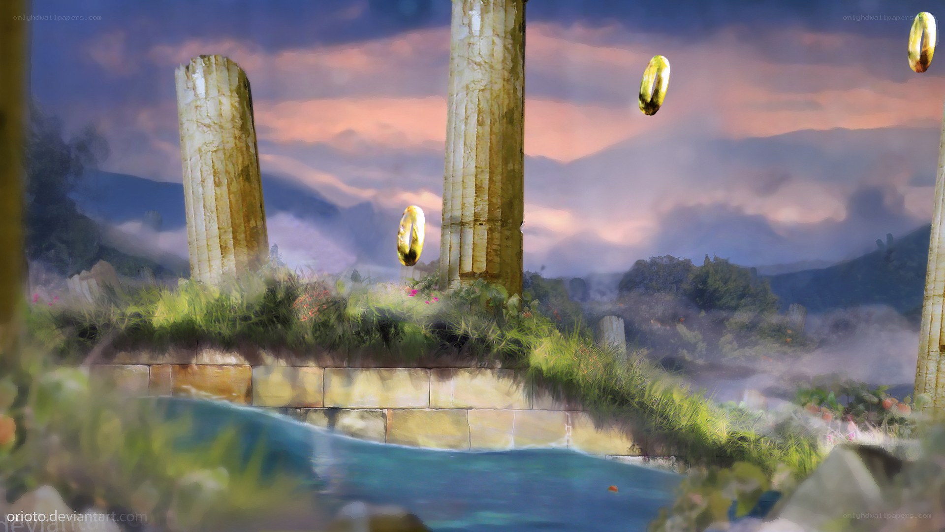 ancient ruins at sunset
