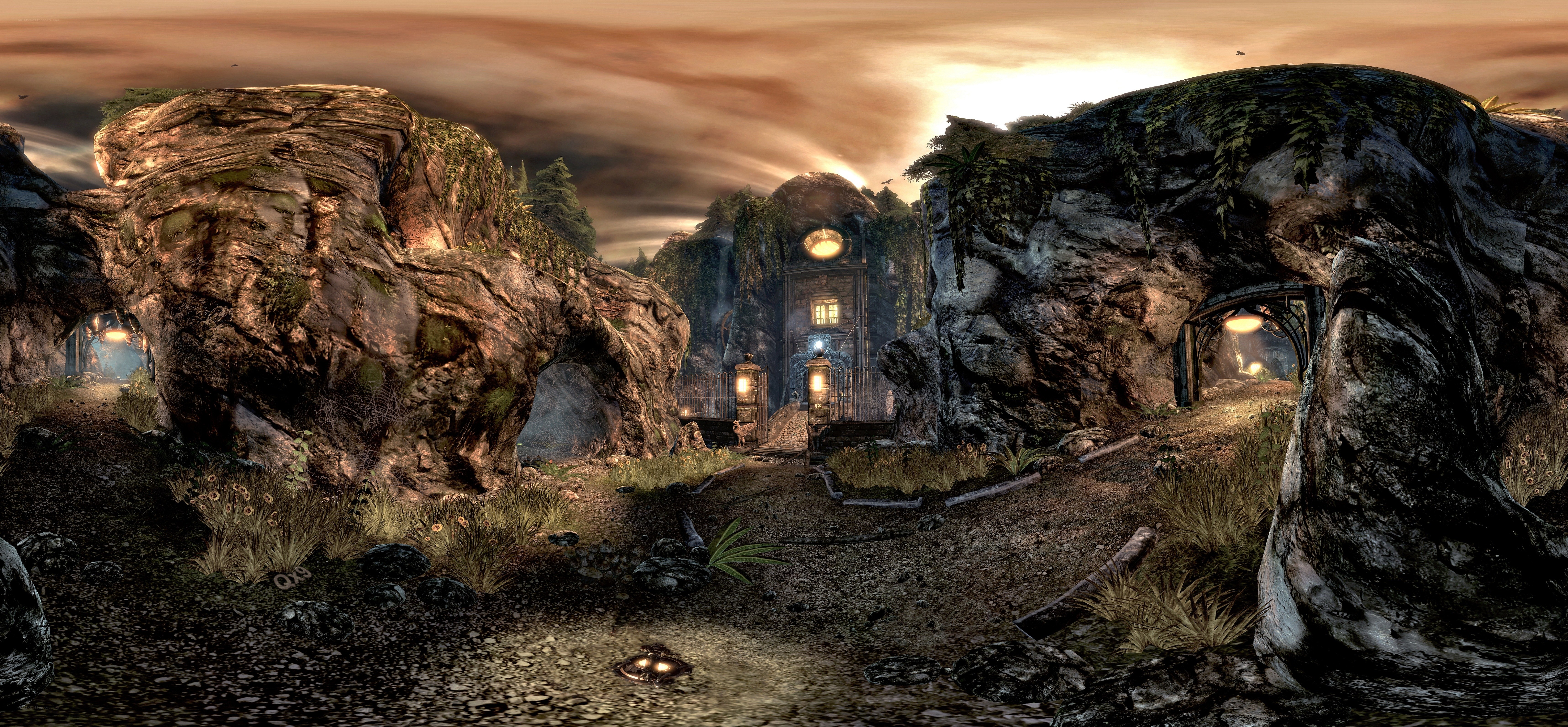 ancient ruins at sunset