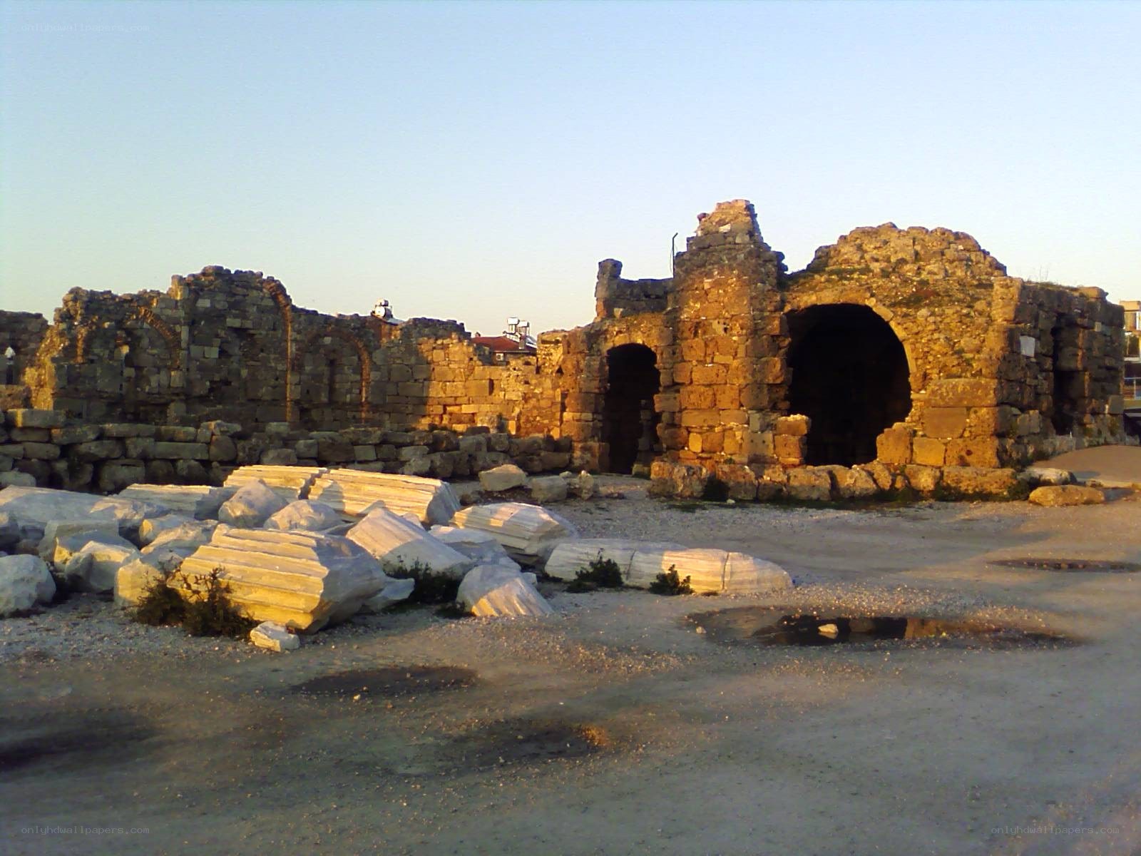 ancient ruins at sunset